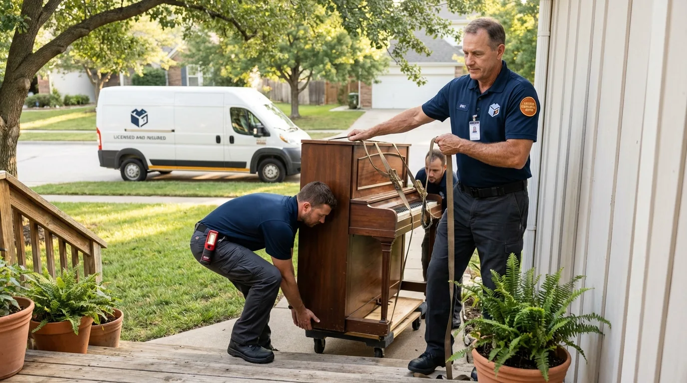 Licensed piano movers securing grand piano in Smethport, PA